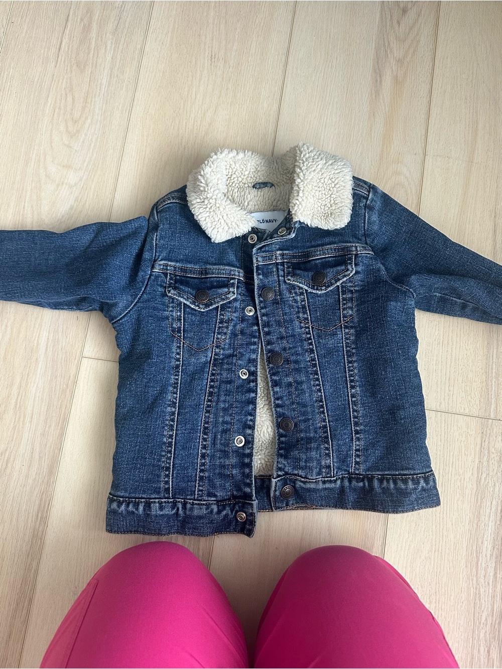 Old Navy Blue Denim Jacket with Cream Sherpa Collar